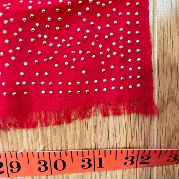 VINTAGE GALLERIA RED STUDDED CASHMERE SCARF MADE IN ITALY - Picture 10 of 10